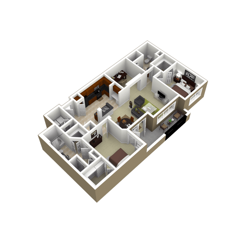 3000Sage - The Westheimer - 2 Bedroom 2 Bath - 3D